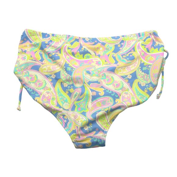 California Sunshine Cinched Swim Bikini Bottom High Waisted Paisley Colorful 1X - Picture 5 of 6